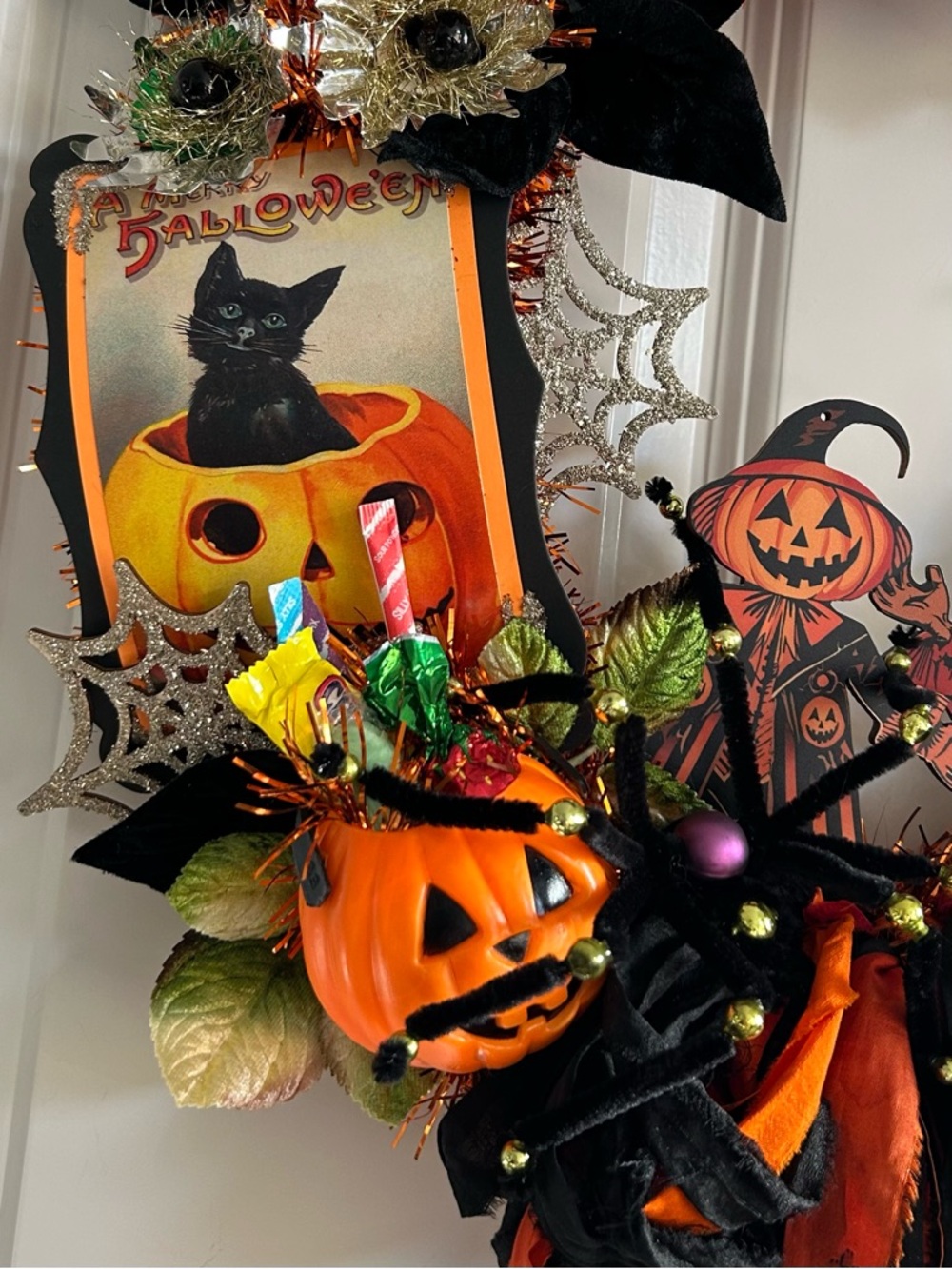 Vintage Repurposed Halloween Festive Holiday Wreath - Picture 3 of 9